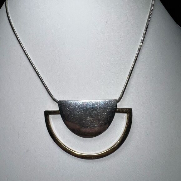 Silver and Gold Tone Modernist Statement Necklace‎ - Picture 1 of 6